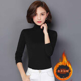 瑶益高领打底衫女2025秋冬加绒保暖弹力网纱长袖修身上衣百搭通勤小衫 黑色高领6036# L