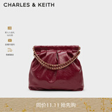 CHARLES&KEITH子母链条大容量流浪包托特包单肩斜挎包女包生日礼物CK2-40671449 Burgundy葡萄酒红色 L