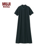 无印良品 MUJI 女式 新疆棉珠地网眼编织 短袖POLO连衣裙 黑色 M-L