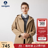 Navigare意大利小帆船小个子风衣女士秋季中长款连帽外套宽松通勤防风夹克 古巴砂 L