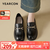意尔康女鞋真皮乐福鞋女士单鞋通勤百搭一脚蹬粗跟小皮鞋女 黑色 【尺码偏大，建议拍小一码】 36