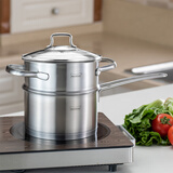 Momscook 不锈钢奶锅 小汤锅304复底加厚小奶锅热奶锅 电磁炉燃气通用 MT16STD-蒸锅套装 16cm