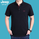 吉普（JEEP）休闲短袖t恤男polo翻领商务简约纯色体恤衫棉质半袖上衣8036 黑色8036 L