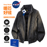 NASADKGM羽绒服男2025冬季潮牌白鸭绒立领皮衣外套男休闲百搭保暖上衣男装 深灰色 XL