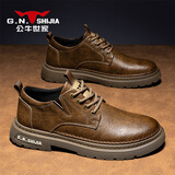 公牛世家男鞋新款春秋季百搭休闲皮鞋英伦风工装鞋低帮耐磨马丁靴男