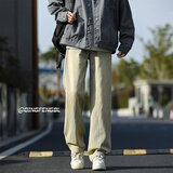 顶峰保罗（Dingfengbaoluo）直筒牛仔裤男春秋宽松美式休闲阔腿裤子WH75黄泥色XL