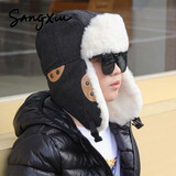 桑咻儿童帽子冬季保暖男童雷锋帽宝宝护耳帽男女孩骑行防风帽加绒加厚 柳丁雷锋帽-黑色 参考3-15岁/帽围48-54cm
