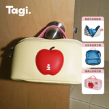 Tagi.《i》想象苹果鼓鼓可爱防水便携收纳化妆包牛仔皮质旅行手提女包 黄油