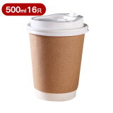 全适 带盖杯子果汁奶茶杯 16盎司500ml 16个装 一次性纸杯咖啡杯