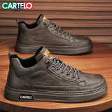 卡帝乐鳄鱼（CARTELO）男鞋秋冬季2025软底潮流鞋子男英伦风皮鞋男士休闲板鞋 卡其 43码