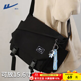 回力（Warrior）斜挎包男士挎包男女潮牌大容量单肩包学生情侣休闲运动小背包邮差 黑色升级独立电脑仓【可放15.6寸电脑】
