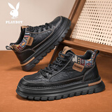 花花公子男鞋冬季2025新款加绒保暖棉鞋子男高帮雪地靴厚底马丁靴休闲板鞋 黑色 41