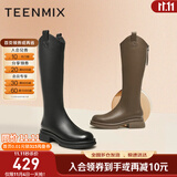 天美意靴子女商场同款时装靴休闲女高筒靴女鞋 啡色 39