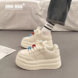 靖话松糕厚底小白鞋女2025年小个子增高6cm板鞋百搭休闲鞋时尚运动鞋 米白色 37 (235mm)