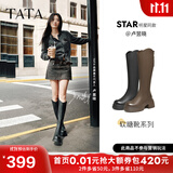 他她（TATA）加绒卢昱晓弹力小V靴软糖靴厚底长筒靴子高跟骑士靴 黑色（高糖7CM-单里）-CGG01 36