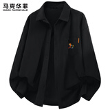 马克华菲长袖衬衫男士2026春秋新款肌理感衬衣灯芯绒工装外套 黑 L