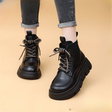 大东女士2025秋冬新款马丁靴女百搭英伦风厚底短靴女鞋短筒烟筒靴 黑色加绒 35