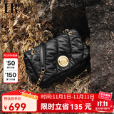 HR赫莲娜女包单肩斜挎包女软皮褶皱包高级感时尚女士包包生日礼物 黑色