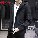 雅鹿外套男春季男装外衣男士休闲连帽上衣青少年学生夹克春秋款衣服 1902黑色 2XL