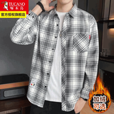啄木鸟格子衬衫男士装2025春秋季最新款外套休闲长袖冬加绒衬衣外穿衣服 2108白色 XL