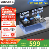 迅达（XUNDA）燃气灶天然气灶家用双灶台嵌入式台式两用5KW旋流火灶红点防烫一级能效 Q2HA-天然气