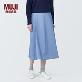 无印良品 MUJI 女式不易起皱平纹宽摆裙 长半身裙女款裙子半裙 BE1T5C4S 藏青色条纹 XL (165/74A)