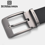 BOSSSUNWEN博斯绅威头层牛皮男士皮带真皮针扣腰带轻奢侈品牌西装牛仔裤带 黑色-【专柜同款】 110cm