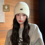 法派新年礼物秋冬保暖加厚小狐狸防风针织帽子女冷帽毛线 米白色 均码