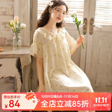 眠岛新款睡裙女夏季短袖韩版纯棉纱布大码半袖甜美少女全棉碎花中裙 小雏菊 黄色 L