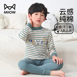 猫人儿童内衣套装纯棉男童秋衣秋裤中高领打底内衣 字母动物 140