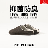 内泊乳胶棉拖鞋男冬季天女士羊毛毛防臭防滑静音保暖大码家居舒服软底 岩茶 45-46 正码正拍