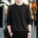 安踏卫衣男套头衫2025秋冬季加绒运动休闲装宽松长袖t恤男士上衣外套 7713-6基础黑【加绒款】 L (175) 适合120-140斤