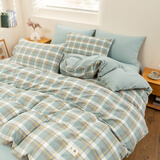 南极人纯棉床上四件套全棉床单被套双人四季可用学生宿舍床上用品三件套 静雅-绿【母婴级面料 适合裸睡】 1.8m四件套 床笠款 （被套200*230cm）