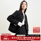 尚都比拉短款100%羊毛大衣女小个子秋冬休闲双面毛呢外套 黑色 L 