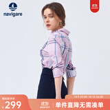 Navigare意大利小帆船女士长袖衬衫春秋季休闲格子衬衣莱赛尔高档寸衫 洋红/白 L
