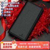 稻草人男士长款头层牛皮钱包竖款商务手包多卡位大容量卡包轻薄小零钱包 黑色-01190419