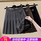 欧贝汐半身裙新款女百褶裙春夏秋冬季高腰半裙学生英伦学院风A字短裙子 黑色 M