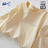 回力（Warrior）纯棉t恤男秋冬新款重磅运动上衣男士宽松打底长袖体恤 卡其  XL