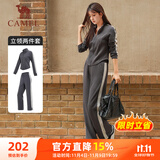 骆驼（CAMEL）立领健身女装撞色修身两件套运动服 Y24CAWL6620 墨灰 M