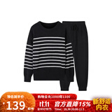 ubras加绒睡衣冬女家居服套装情侣可外穿慕斯条纹舒适居家 黑色-男士套装 XL