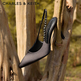 CHARLES&KEITH质感链条尖头高跟凉鞋子女鞋生日礼物送女友CK1-60280377 Black黑色 38 (245)