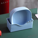 帕美顿欧式家用塑料加深吐骨碟垃圾盘桌面小盘子骨头碟方形耐摔零食盘碟 加深蓝色方碟5个装【带蓝色底座】 14.3cm