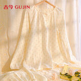 古今（GUJIN）纯棉100全棉泡泡纱长袖睡衣女春秋新款家居服睡裤大码两件套XL