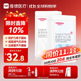 维德（WELLDAY）一次性医用外科口罩200只三层防雾霾灭菌级挂耳式白+蓝10只/袋*20