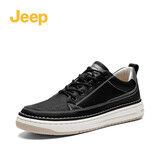 Jeep吉普男鞋2025秋冬季牛皮板鞋男百搭休闲鞋潮流鞋子男软底驾车鞋 黑色 40