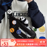 回力斜挎包男原宿工装风运动腰包新款港风百搭休闲学生骑行单肩胸包女 黑色【带徽章4枚+白熊猫挂件】