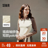 森马（Semir）POLO衫女短款拼色插肩袖修身上衣小个子秋显瘦套头衫101524115003