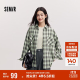 森马（Semir）[商场同款]长袖衬衫女中长款oversize春2025格纹上衣101125105007