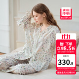 嫚熙（EMXEE）春夏季孕妇哺乳待产睡衣产后月子服产妇产前家居服 密林花信【胸垫款无哺乳口】 XL【7A级抗菌，适穿135斤以上】