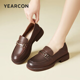 意尔康女鞋真皮乐福鞋女士单鞋通勤百搭一脚蹬粗跟小皮鞋女 棕色 【尺码偏大，建议拍小一码】 40